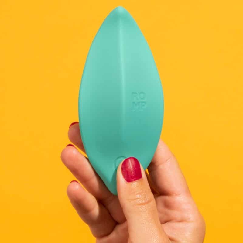 Vibrateur wave stimulateur clitorial forme ergonomique vert d'eau — ROMP, vue 12