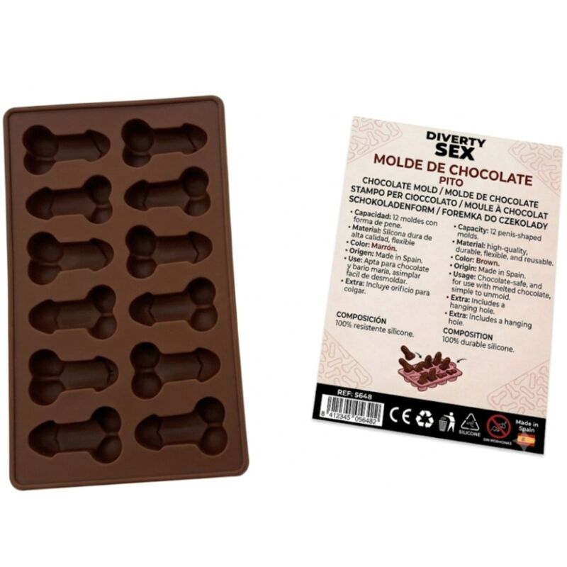 Moule à chocolat avec 12 pénis en silicone à suspendre rouge — DIABLO PICANTE