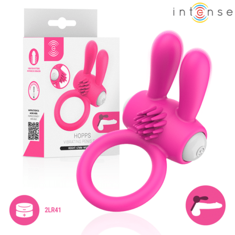 Anneau pénis vibrant hopps avec stimulation clitoriale rose — INTENSE