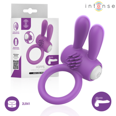 Anneau pénis vibrant hopps avec stimulation clitoriale violette — INTENSE
