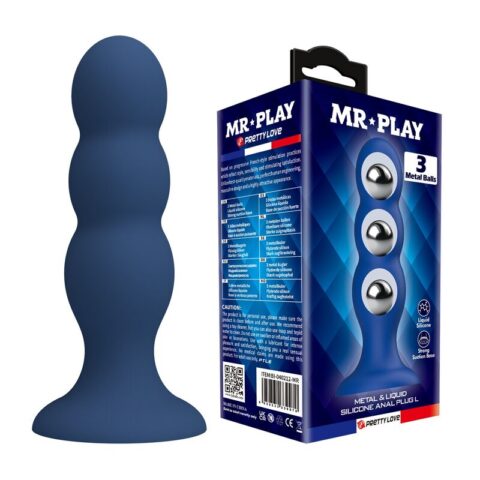Plug anal avec billes métalliques et ventouse bleue — MR PLAY