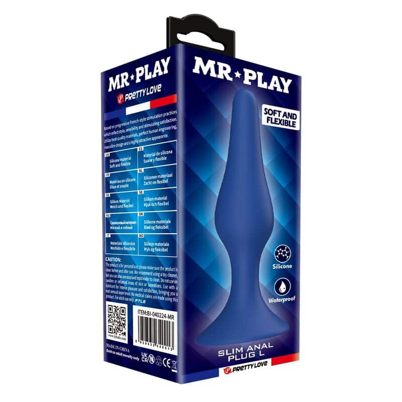 Plug anal en silicone slim bleu L — MR PLAY, vue 3