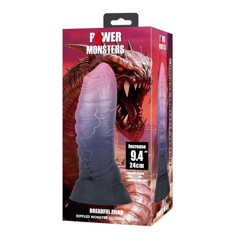 Dreadful fiend bicolor fantasy godemichet en silicone 24 CM Ø 6 CM — POWER MONSTERS, vue 3