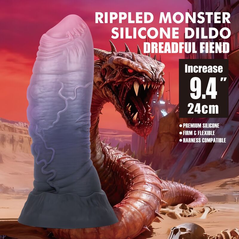 Dreadful fiend bicolor fantasy godemichet en silicone 24 CM Ø 6 CM — POWER MONSTERS, vue 8