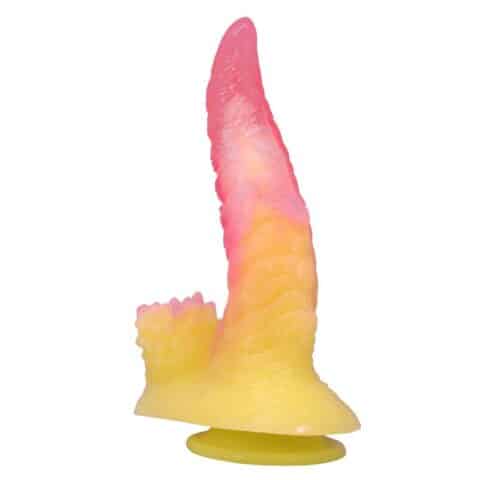 Godemichet monstre ondulé fantasy avec ventouse 22,5 CM Ø 5,5 CM rose et jaune — POWER MONSTERS