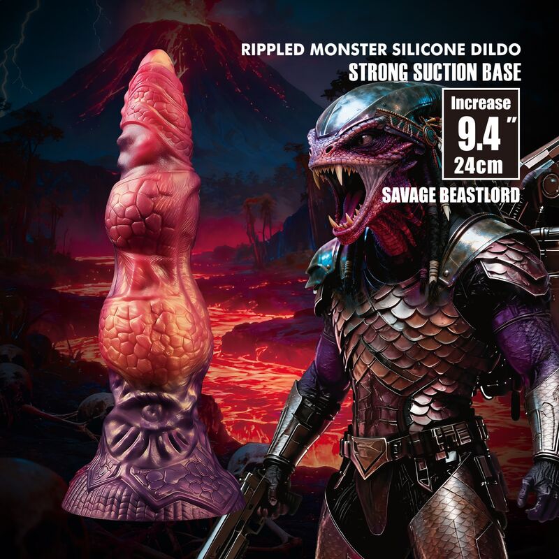 Savage beastlord tricolor fantasy godemichet en silicone 24 CM Ø 5 CM — POWER MONSTERS, vue 7