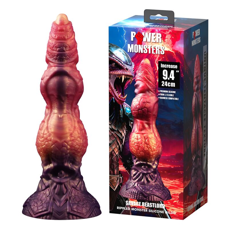 Savage beastlord tricolor fantasy godemichet en silicone 24 CM Ø 5 CM — POWER MONSTERS, vue 6