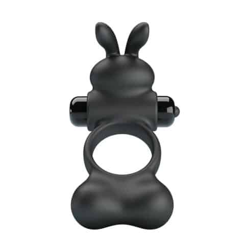 Anneau vibrant pour pénis avec stimulateur lapin, 10 fonctions, noir — PRETTY LOVE
