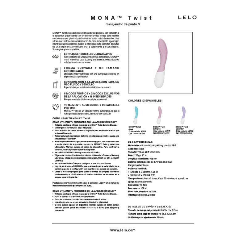 Mona twist vibrateur point G rechargeable contrôlé par application lavande — LELO, vue 10
