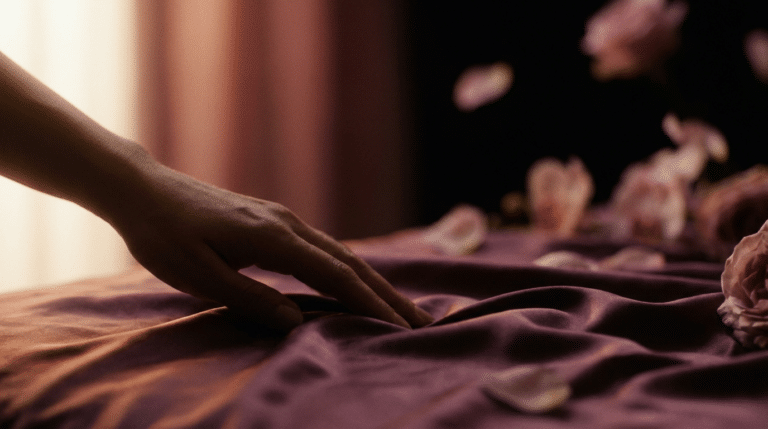 Ambiance sensuelle prune et rose pour un guide sur le stimulateur à succion