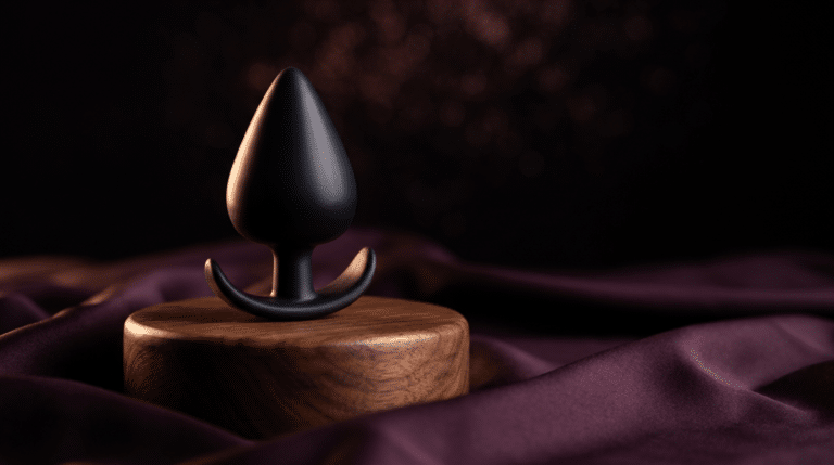 Plug anal débutant en silicone, mis en scène sur fond prune pour illustrer le guide de choix