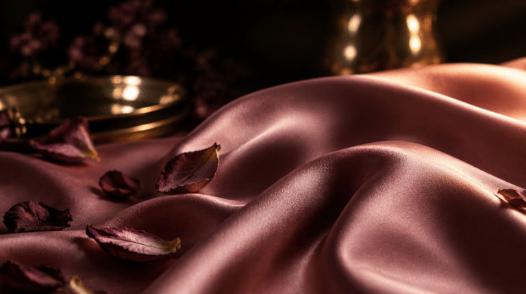 Drap de satin rose poudré ondulant, ambiance intime évoquant l orgasme multiple féminin