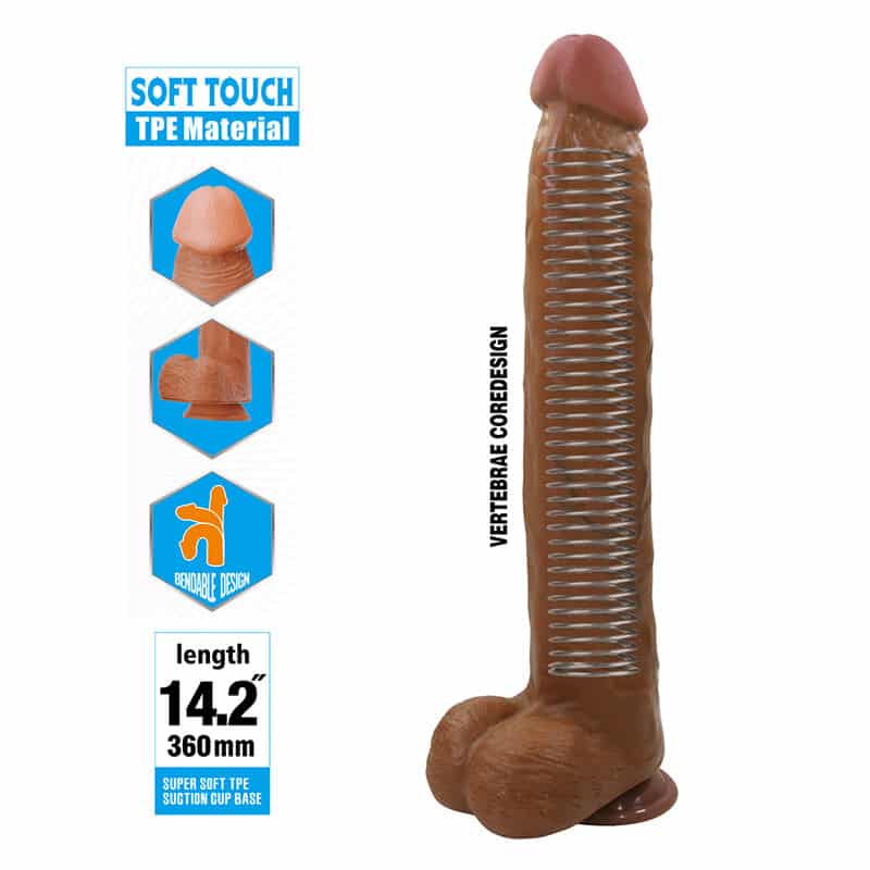 Dany godemichet flexible réaliste avec ventouse 36 CM -Ø- 5,6 CM marron — PRETTY LOVE, vue 6