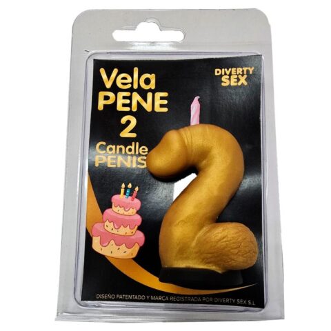 Diablo picante - bougie pénis en forme de chiffre 2 couleur OR