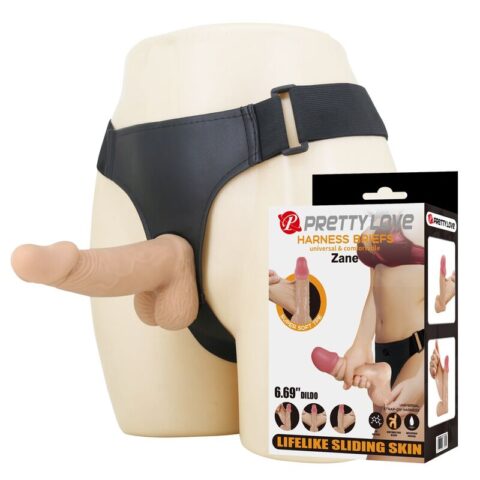Harnais zane avec godemichet flexible 17 CM Ø 4,3 CM naturel — PRETTY LOVE