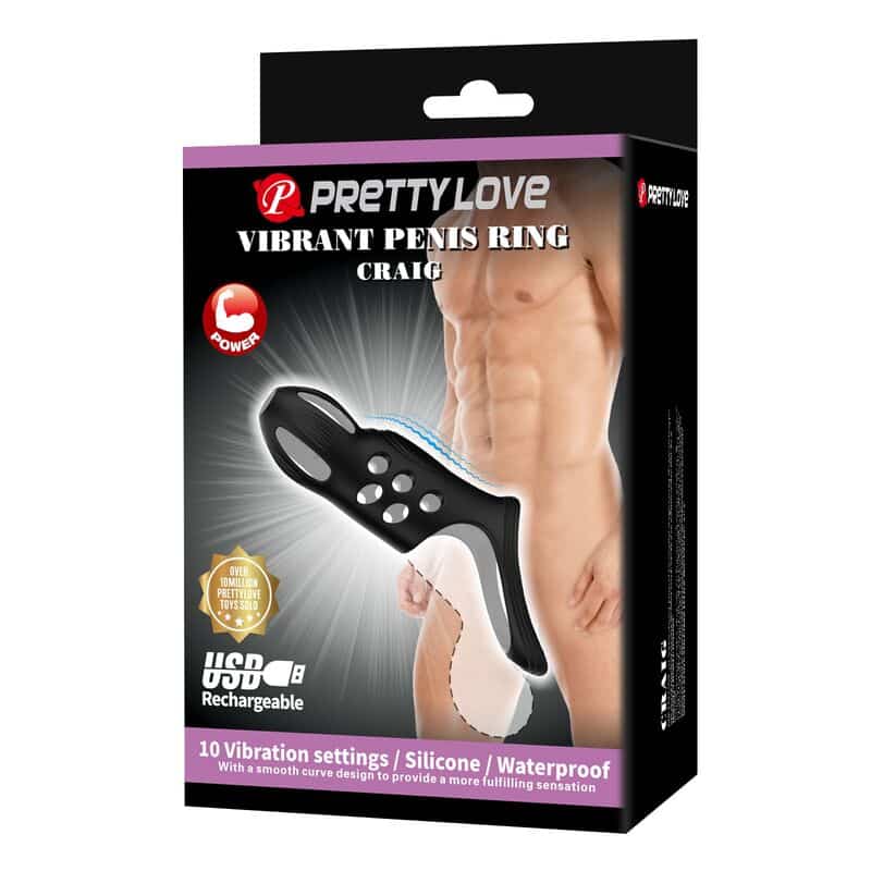 Craig anneau pénis vibrant rechargeable noir — PRETTY LOVE, vue 2