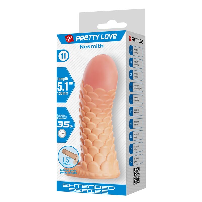 Manchon d'extension pénienne nesmith 13 CM Ø 3,8 CM naturel — PRETTY LOVE, vue 7