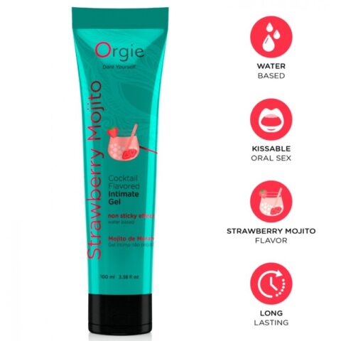Orgie - tube de lubrification cocktail fraise mojito gel intime à base de EAU 100 ML