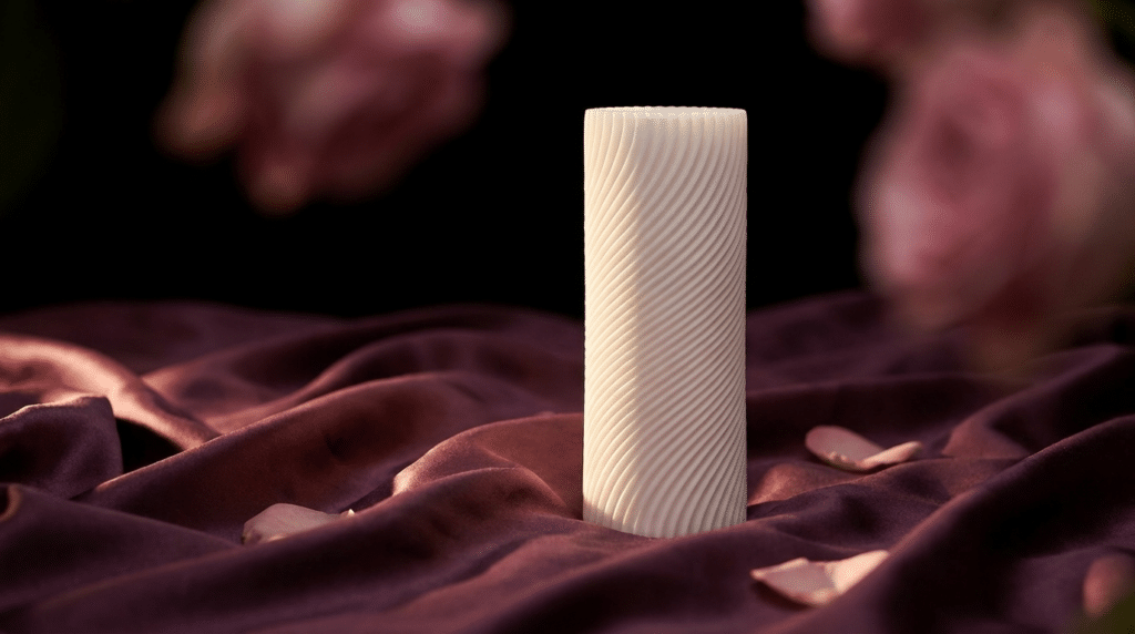 Masturbateur Tenga illustrant la masturbation masculine dans une ambiance tamisée prune et noire