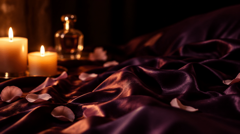 Ambiance romantique prune et bougies pour parler d orgasme simultane en couple