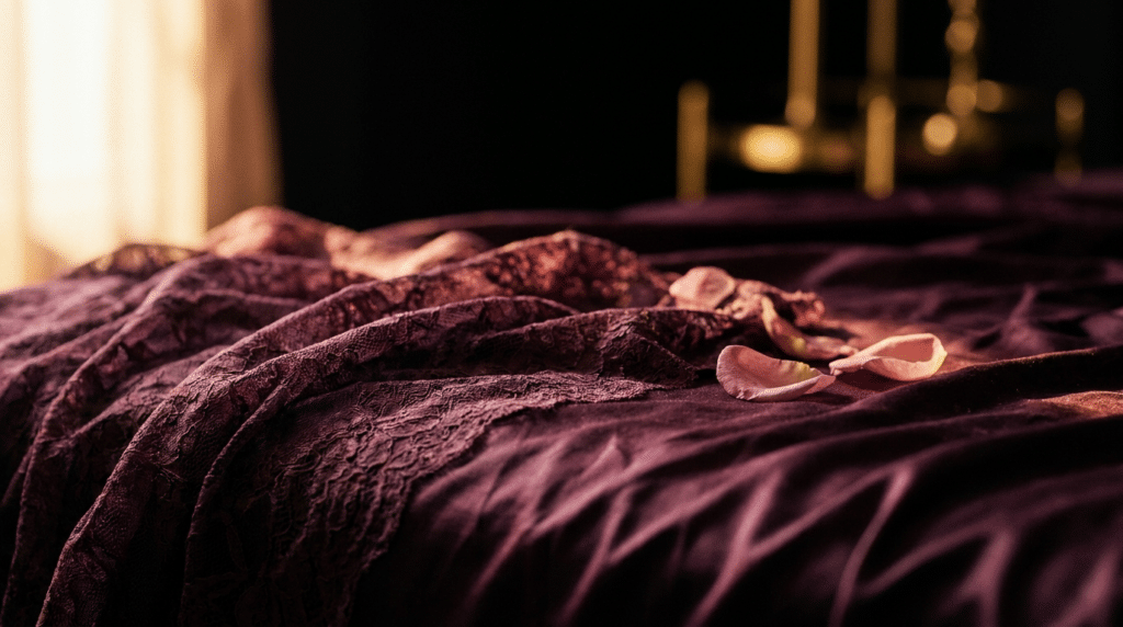 Teddy en dentelle, ambiance boudoir prune et or