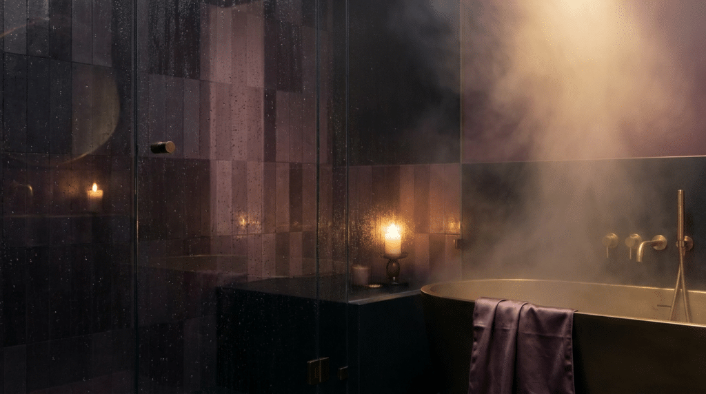 Ambiance salle de bain évoquant un sextoy étanche