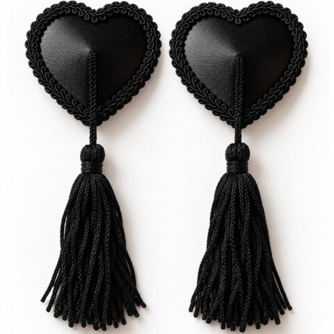 Chilirose - CR 4897 couvercles-tétons en forme de cœur avec pompons noirs