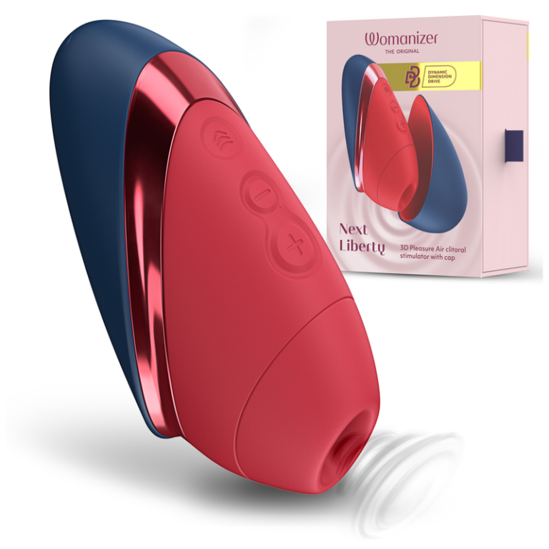 Womanizer - next liberty 3D pleasure AIR stimulateur clitorial bleu/rouge, vue 3