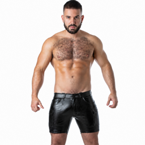 Locker gear - punch hole leatherette short cargo noir S