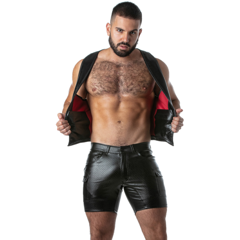 Locker gear - punch hole leatherette gilet rouge XL, vue 2