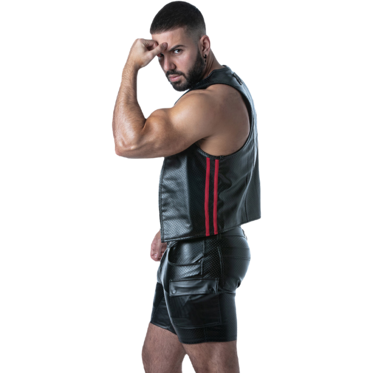 Locker gear - punch hole leatherette gilet rouge XL, vue 3