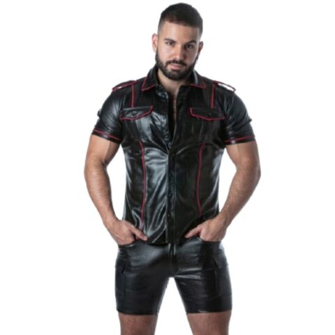 Locker gear - punch hole leatherette chemise rouge M
