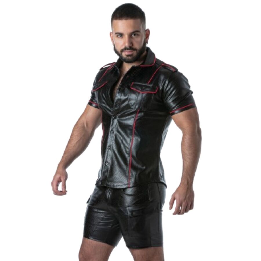 Locker gear - punch hole leatherette chemise rouge L, vue 2
